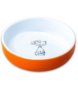 Миска Mr.Kranch керамическая для кошек Кошка с бантиком 370 мл оранжевая