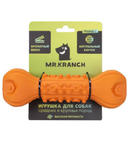 Игрушка Mr.Kranch для собак Гантель дентальная с пищалкой 22 см оранжевая с ароматом бекона