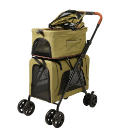 Коляска прогулочная Mr.Kranch для собак и кошек двойная, оливковая
