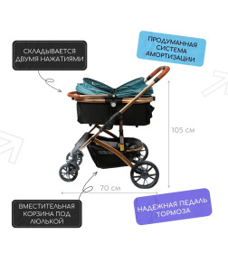 Коляска прогулочная Mr.Kranch большая, голубая