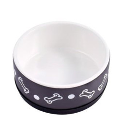 Миска Mr.Kranch керамическая нескользящая для собак 400 мл черная с косточками