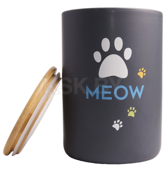 Бокс Mr.Kranch керамический для хранения корма для кошек MEOW 1900 мл черный (MKR020239) 