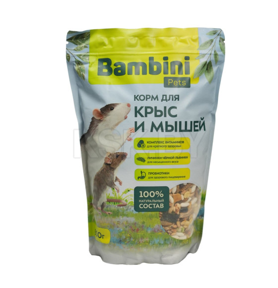 Корм Bambini Pets для крыс и мышей, 800гр (BMPM800) 