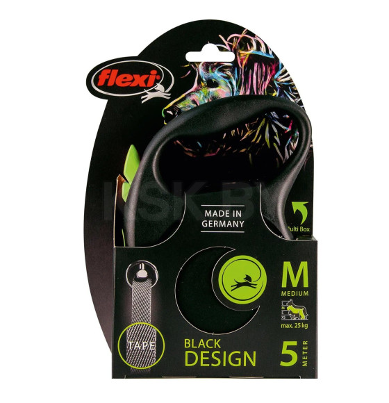 Поводок-рулетка Flexi Black Design M (до 25 кг) 5 м лента черный/зеленый (98034026) 