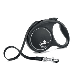 Поводок-рулетка Flexi Black Design M (до 25 кг) 5 м лента черный/серебро