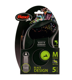 Поводок-рулетка Flexi Black Design M (до 25 кг) 5 м лента черный/серебро