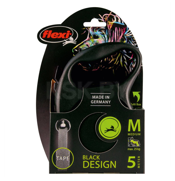 Поводок-рулетка Flexi Black Design M (до 25 кг) 5 м лента черный/серебро (98034002) 