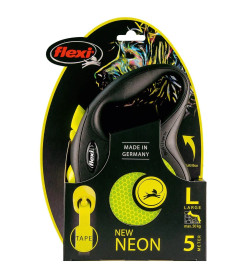 Поводок-рулетка Flexi Neon New L (до 50 кг) лента 5 м, светоотражающая, желтый неон