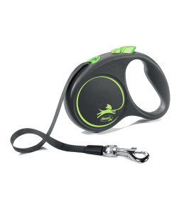 Поводок-рулетка Flexi Black Design S (до 15 кг) 5 м лента черный/зеленый
