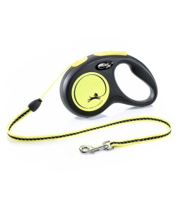 Поводок-рулетка Flexi Neon New S (до 12 кг) трос 5 м, светоотражающая, желтый неон