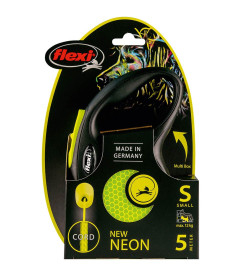 Поводок-рулетка Flexi Neon New S (до 12 кг) трос 5 м, светоотражающая, желтый неон