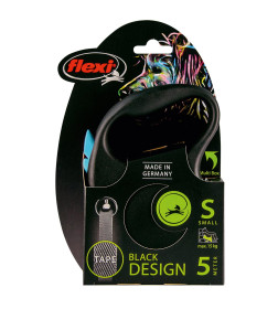 Поводок-рулетка Flexi Black Design S (до 15 кг) 5 м лента черный/синий