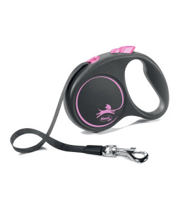 Поводок-рулетка Flexi Black Design S (до 15 кг) 5 м лента черный/розовый