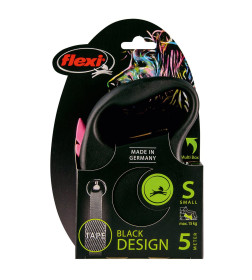 Поводок-рулетка Flexi Black Design S (до 15 кг) 5 м лента черный/розовый