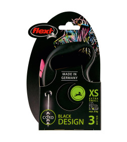Поводок-рулетка Flexi Black Design XS (до 8 кг) 3 м трос черный/розовый