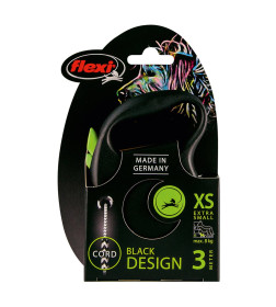 Поводок-рулетка Flexi Black Design XS (до 8 кг) 3 м трос черный/зеленый
