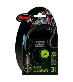 Поводок-рулетка Flexi Black Design XS (до 8 кг) 3 м трос черный/голубой