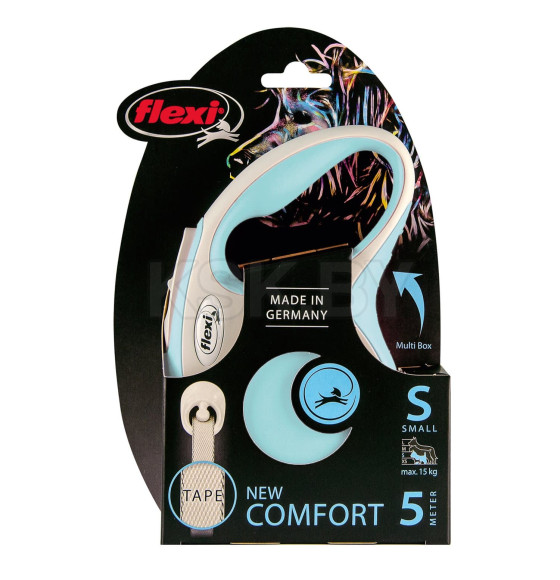Поводок-рулетка Flexi NEW LINE Comfort S (до 15 кг) лента 5 м серый/голубой (98043516) 