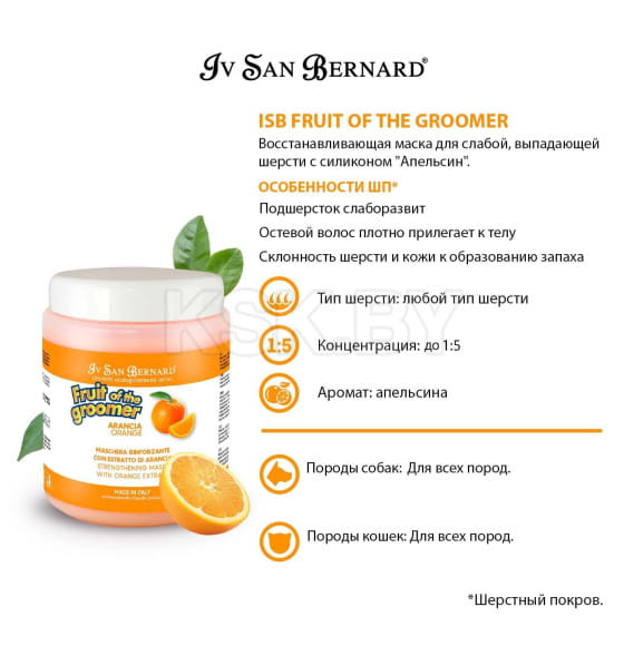 Восстанавливающая маска для слабой выпадающей шерсти ISB Fruit of the Groomer Orange 1 л (NMASAR1000) 