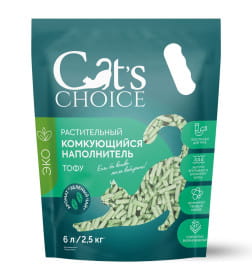 Растительный комкующийся наполнитель тофу Cat's choice с ароматом "Зеленый чай" 6л/2,5 кг