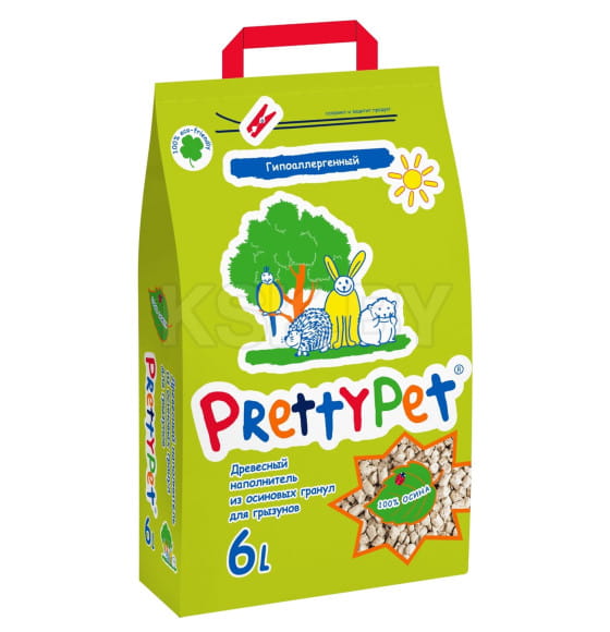 Наполнитель PrettyCat для грызунов и птиц древесный из осиновых гранул 2 кг (6 л) (620383) 
