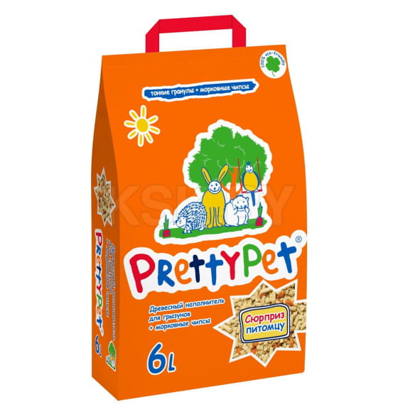 Наполнитель PrettyCat для грызунов и птиц древесный с морковными чипсами 2 кг (6л) (замена 620079-6) (PRC621601) 