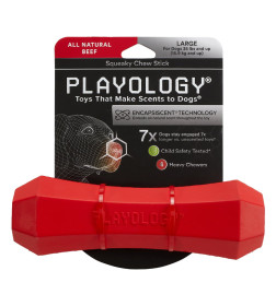 Жевательная палочка Playology SQUEAKY CHEW STICK для собак средних и крупных пород с ароматом говядины, большая, цвет красный