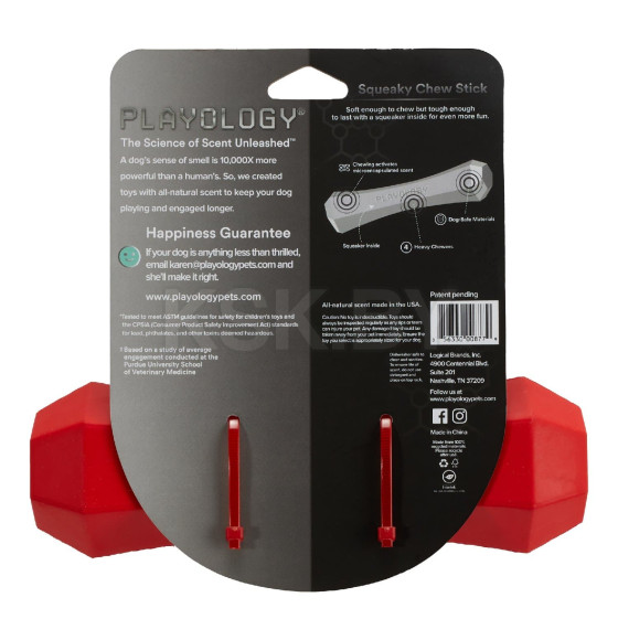 Жевательная палочка Playology SQUEAKY CHEW STICK для собак средних и крупных пород с ароматом говядины, большая, цвет красный (P3000877) 