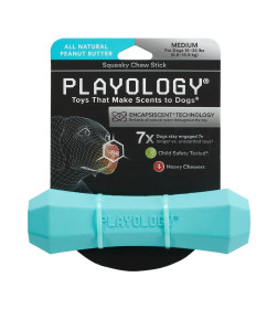 Жевательная палочка Playology SQUEAKY CHEW STICK для собак средних пород с ароматом арахиса, средняя, цвет голубой