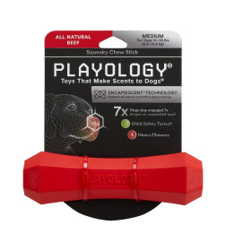Жевательная палочка Playology SQUEAKY CHEW STICK для собак средних пород с ароматом говядины, средняя, цвет красный