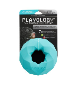 Жевательное кольцо-многогранник Playology CHANNEL CHEW RING для собак средних и крупных пород с ароматом арахиса, цвет голубой