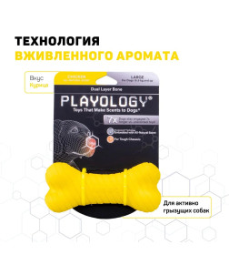 Двухслойная жевательная косточка Playology DUAL LAYER BONE для собак средних и крупных пород с ароматом курицы, большая, цвет желт