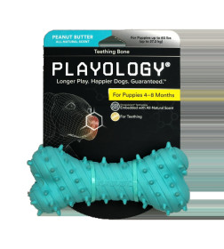 Дентальная жевательная косточка Playology PUPPY TEETHING BONE для щенков 4-8 месяцев с ароматом арахиса, цвет голубой
