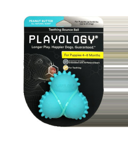 Дентальный жевательный тройной мяч Playology  SQUEAKY BOUNCE BALL для щенков 4-8 месяцев с ароматом арахиса, цвет голубой