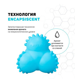 Дентальный жевательный тройной мяч Playology  SQUEAKY BOUNCE BALL для щенков 4-8 месяцев с ароматом арахиса, цвет голубой