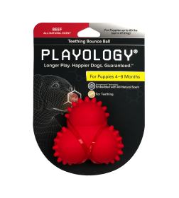 Дентальный жевательный тройной мяч Playology SQUEAKY BOUNCE BALL для щенков 4-8 месяцев с ароматом говядины, цвет красный