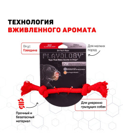 Жевательный канат Playology DRI-TECH ROPE для собак мелких пород с ароматом говядины, маленький, цвет красный