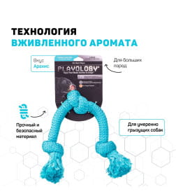 Жевательный канат Playology DRI-TECH ROPE для собак средних пород с ароматом арахиса, средний, цвет голубой
