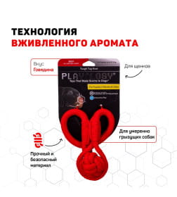 Жевательный канат Playology TOUGH TUG KNOT для щенков 4-8 месяцев с ароматом говядины, цвет красный