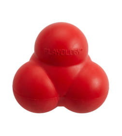 Жевательный тройной мяч Playology SQUEAKY BOUNCE BALL для собак средних и крупных пород с пищалкой и с ароматом говядины, цвет кра