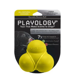 Жевательный тройной мяч Playology SQUEAKY BOUNCE BALL для собак средних и крупных пород с пищалкой и с ароматом курицы, цвет желты