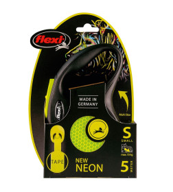 Поводок-рулетка Flexi Neon New S (до 15 кг) лента 5 м, светоотражающая, желтый неон