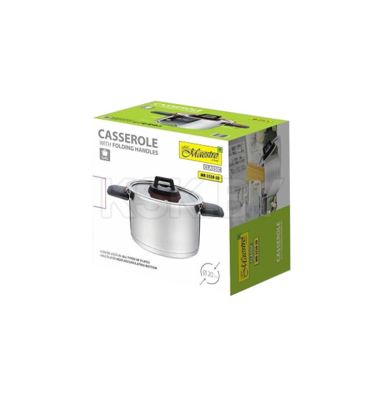 Кастрюля из нержавеющей стали 20см, 3,2л, складные ручки, MR-3530-20, Maestro (MR-3530-20) 