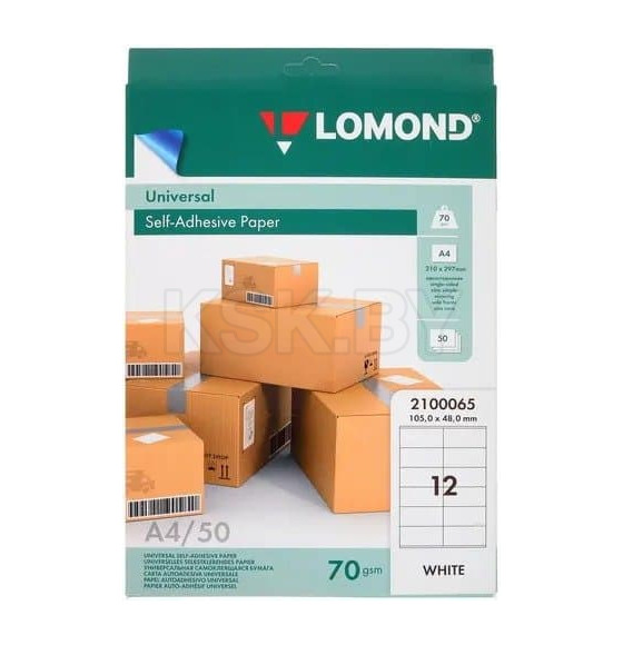 Бумага самоклеящаяся А4 70 г/м2 12 делений (105х48 мм, 50 листов) Lomond 2100065 (2100065) 