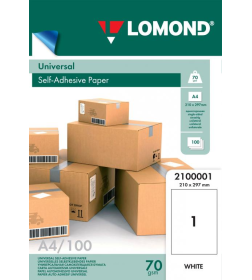 Бумага самоклеящаяся А4 70 г/м2 неделенная (100 листов) Lomond 2100001