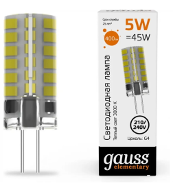 Лампа Gauss Elementary G4 AC2 5W 400lm 3000K силикон LED