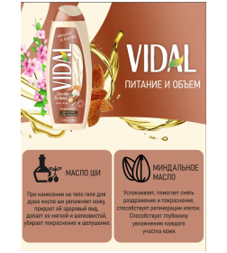 Гель для душа VIDAL "МИНДАЛЬ И КАРИТЕ" 500мл 