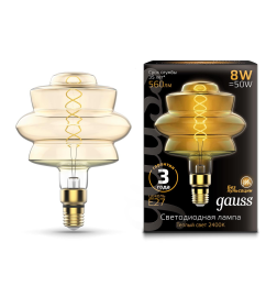 Лампа Gauss Filament BD180 8W 560lm 2400K E27 golden flexible LED 1/4