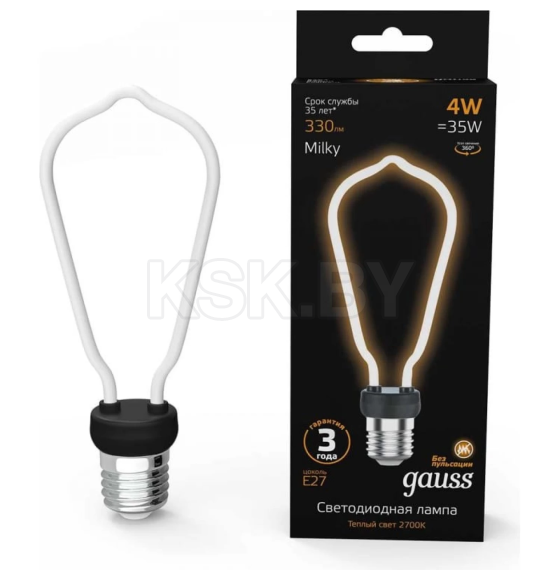 Лампа Gauss Filament Artline ST64 4W 330lm 2700K E27 milky LED (1005802104) 