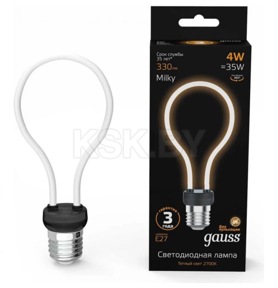 Лампа Gauss Filament Artline A72 4W 330lm 2700K E27 milky LED (1004802104) 
